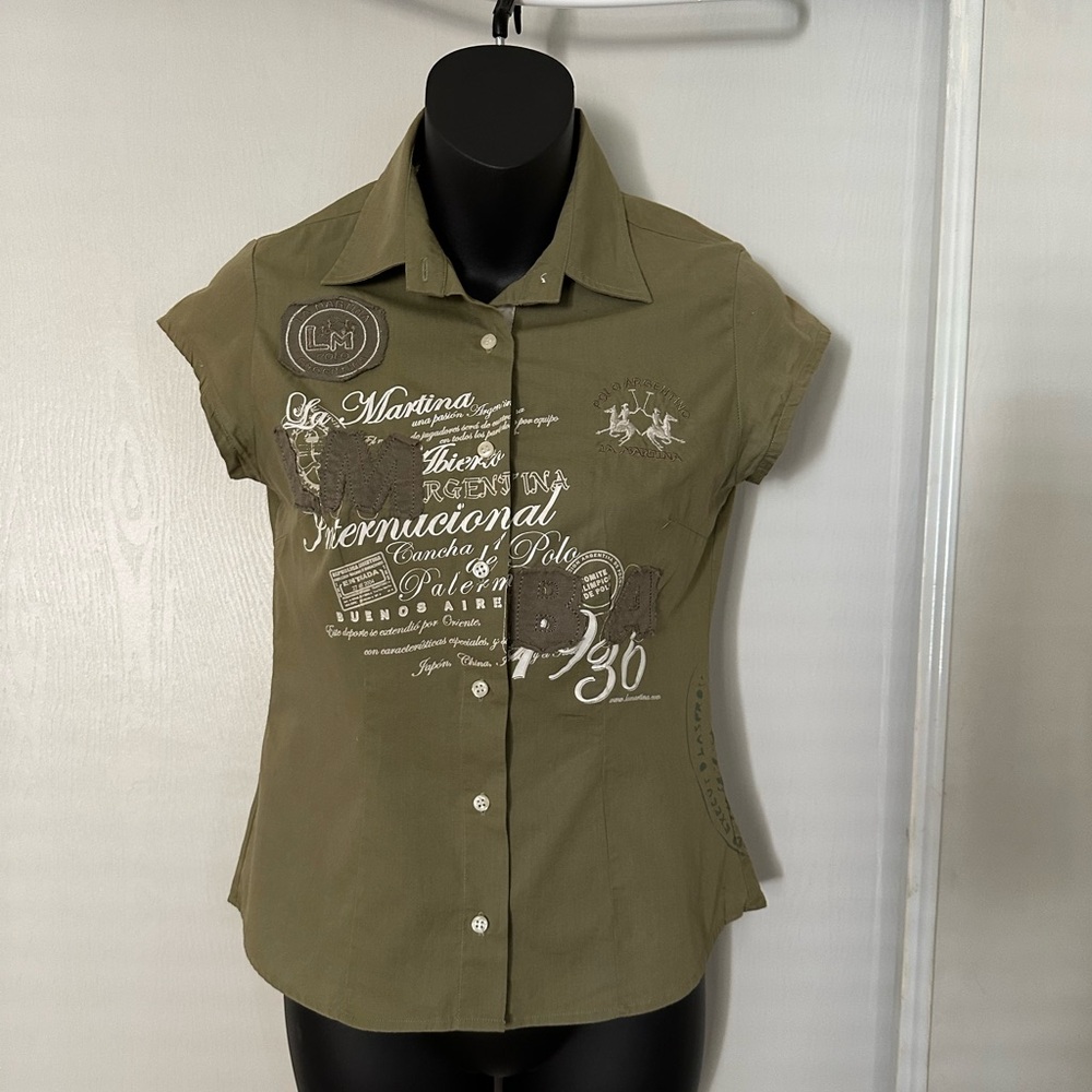 La Martina Argentina Button Down Short Sleeve Shirt Size 1 Color Olive Green
